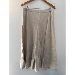 J. Jill 100% Linen Midi Fit and Flare Skirt Size 12 Natural Fabric Breathable